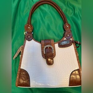 Rosetti Brown and White Croc-Embossed Women's Handbag